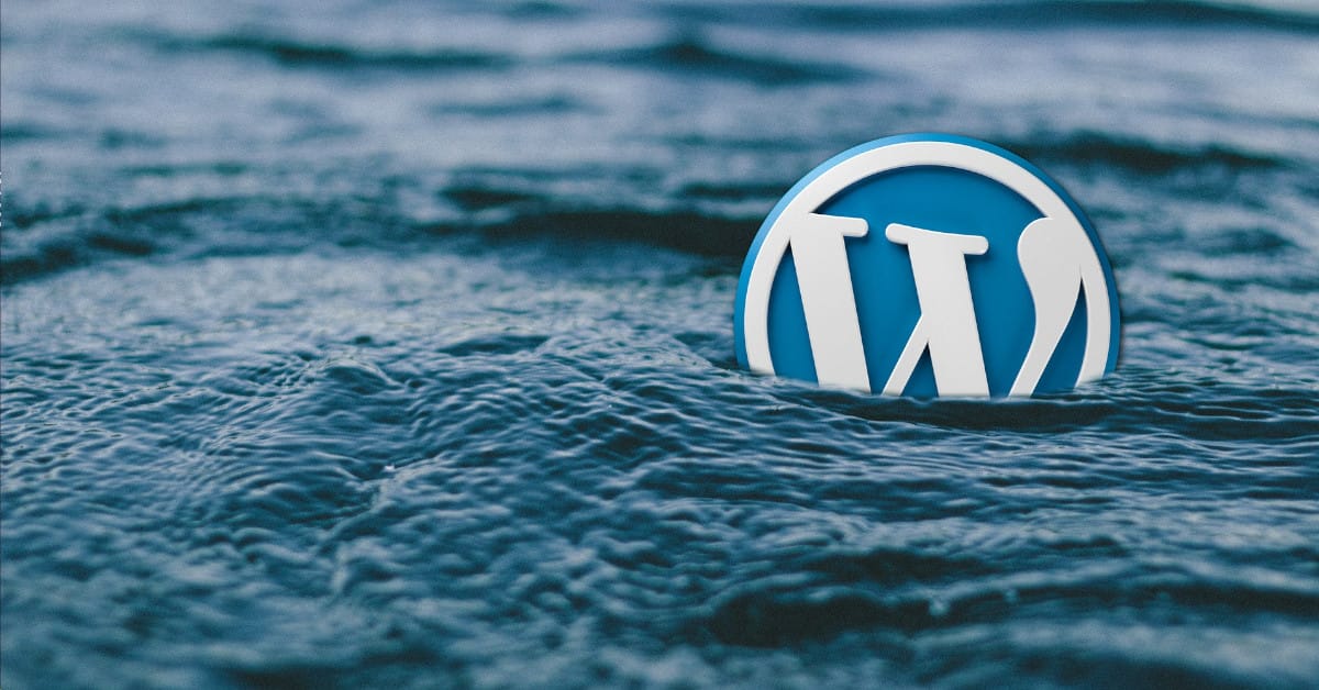 WordPress logo floating in the ocean.
